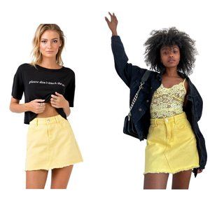 NEW Princess Polly Hallie Yellow Denim Mini Skirt